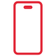 Red outline icon of a smartphone resembling an iPhone