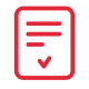 Red icon of a document with a checkmark, symbolizing results or completed tasks.